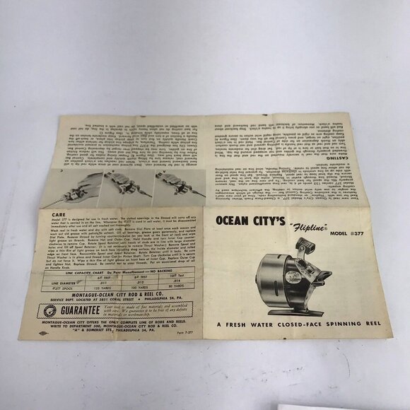 Vintage Ocean City’s Flipline 377 Fishing Reel Instructions Manual NO REEL - Picture 2 of 3